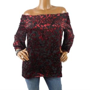 Chico's Off Shoulder Velvet Burnout Top Sz 2 NWT